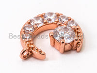 CZ Micro Pave Half Moon charm, Crescent Moon Clear Cubic Zirconia Pave Charm in Gold Rose Gold Silver Black color, 13mm, sku# Y25