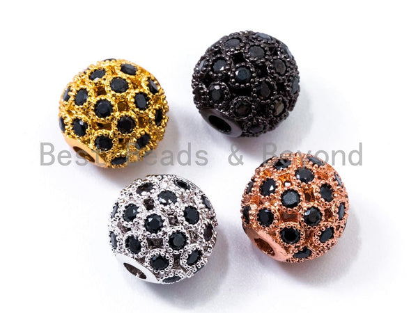CZ Black Micro Pave Round Ball Bead, Cubic Zirconia Pave Beads, Rhodium Shamballa Ball beads, CZ Space Beads, 8mm/10mm,sku#Y31