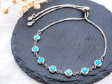 Adjustable Evil Eye Bracelet, Chain bracelet, Link Bracelet, 6mm Turquoise beaded bracelet, Gold Silver Gunmetal Bracelet, SKU#A50