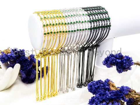 Adjustable Thin Bracelet, 4mm Green Jade beaded bracelet, Chain bracelet, Link bracelet, Silver Gold Gunmetal bracelet, SKU#A51