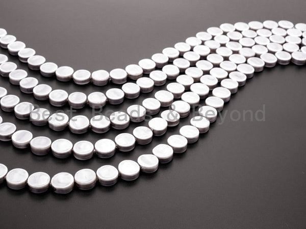 Gray  Natural Mother of Pearl beads,12x5mm Pearl Coin beads, Loose Coin Smooth Pearl Shell Beads, 16inch strand, SKU#T79