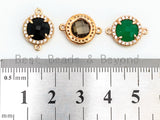 Round Faceted Glass Bezel connector with CZ Mciro pave Frame, Green/Black/Smoke, Cubic Zirconia CZ Connector Link,12x15mm, sku#A74