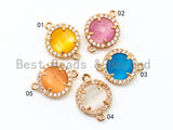 Round Bezel Connector with Faceted Cat's Eye Stone, Gold Plated CZ Micro Pave Frame Connector,Topaz/Pink/Peach/White/Blue 12x15mm, sku#A75