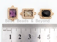 Rectangle Connector with Faceted Glass Beads, Gold Plated CZ Micro Pave Frame Connector, Black/Purple/Smoke, 10x17mm, sku#A82