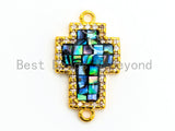 CZ Micro Pave Cross Connector with Abalone Shell, pave finding/Cubic Zirconia CZ space connector, 12x20mm, 1pc, SKU#Z26