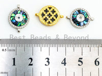 CZ Micro Pave Round Evil Eye Connector with Abalone Shell, Cubic Zirconia Space Connector, CZ Abalone Stone Charm 13x17mm, 1pc,SKU#Z30