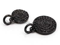 Black CZ Pave On Black Micro Pave Coin Charm, Round Disc Pave Charm, Pave Dangle Charms,11x13/8x10mm, Sku#F365