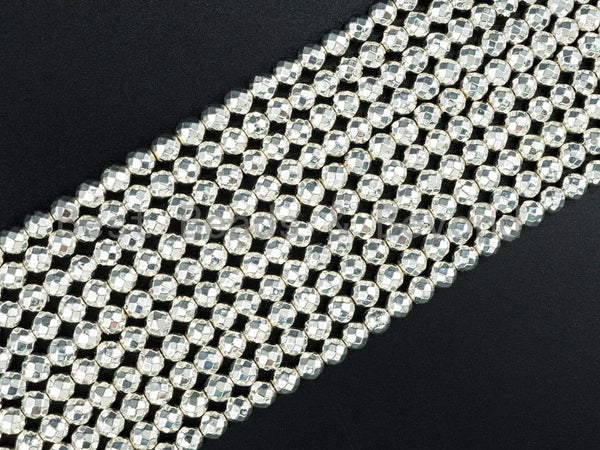 Natural Hematite Bright Silver Round Micro Faceted Beads, 2mm/3mm/4mm/6mm/8mm/10mm, Loose Tiny Sparkle Silver bead 15.5inch strand, SKU#S64