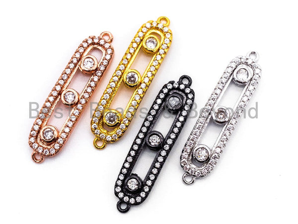 7x30mm CZ Micro Pave Oval Bar with Movable CZ Beads Connector, Micro Paved Connector for Necklace/Bracelet/Earrings, Sillver/Black, sku#E350