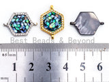 CZ Micro Pave Abalone Hexagon Shape Connector, Cubic Zirconia Space Connector, Abalone Shell CZ Charm,  14x20mm, 1pc/2pcs,SKU#E352