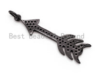 Black CZ Pave On Black Micro Pave Cupid Arrow Charm, Cupid Arrow Beads, Men's Jewelry Findings, Pave Arrow Charm Pendant 8x31mm, sku#F385