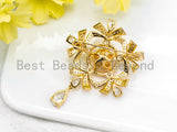 CZ Micro Pave Gold Tone Flower Pendant Brooch with 10mm Round Shell Pearl, Pave Flower Brooch Pin Jewelry, 38x41mm, Sku#P34
