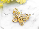 CZ Micro Pave Butterfly Brooch with 8mm Round Shell Pearl ,Gold plated, Pave Butterfly Pin Pendant Jewelry, 46x57mm, Sku#P36