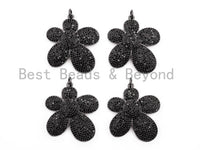 Black CZ Pave On Black Micro Pave Flower Charm Beads, Cubic Zirconia Pendant,32mm, sku#F393