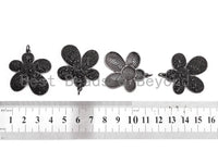 Black CZ Pave On Black Micro Pave Flower Charm Beads, Cubic Zirconia Pendant,32mm, sku#F393