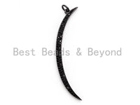 Black CZ Pave On Black Micro Pave Moon Shape Charm Beads, Cubic Zirconia Pendant,3x49mm, sku#F394