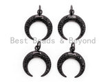 Black CZ Pave On Black Micro Pave Crescent Moon Charm Beads, Micro Paved Horn Pendant,16x18mm, sku#F396