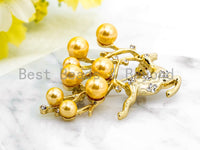 CZ Micro Pave Elk Reindeer Brooch Pin Pendant with Shell Pearls,Gold plated, Pave Elk Brooch Jewelry, Christmas gift 39x54mm, Sku#P40