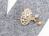 CZ Micro Pave Ballerina Dancer Brooch/ Pin/Penant with 6mm Round Shell Pearls ,Gold plated, Pave Dancer Brooch Pin Jewelry, 38x56mm, Sku#P42