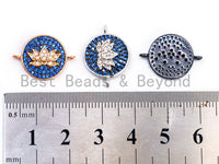 CZ Micro Pave Lotus Flower on Cobalt Plated Disc Round Connector, CZ Cubic Zirconia Space Connector, Yoga Charms, 20mm,sku#Y23