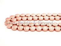 15.5inch full strand, Rose Gold 10mm Round Flat Coin Hematite Gemstone Beads Maple Leaf associated, Bright Rose Gold Metallic Beads,SKU#S67
