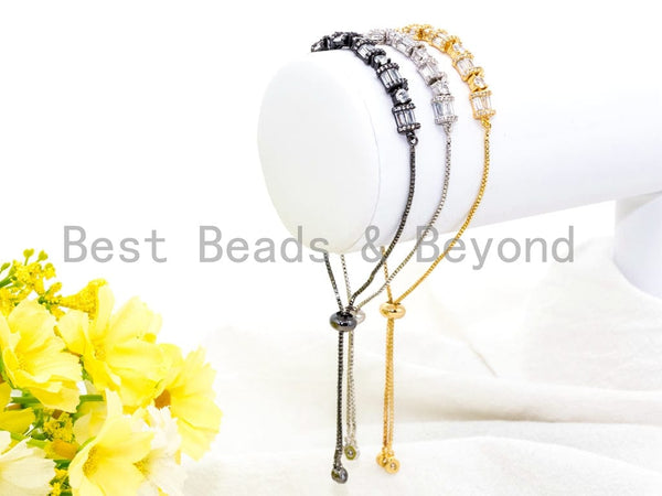 Adjustable Bracelet,Clear CZ Bezel /Tube bracelet, Chain bracelet, Link bracelet,Silver Gold Gunmetal Bracelet Jewelry,SKU#P23