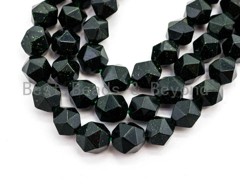 Unique Diamond Cut Quality Natural Dark Green Goldstone beads, 6mm/8mm/10mm/12mm, Faceted Round Gemstone Beads, 15.5inches strand, SKU#U148