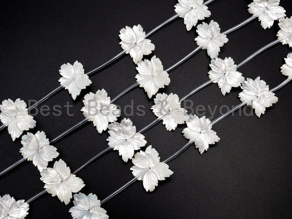 1/10 pcs Natural Mother of Pearl,25-30mm White Pearl Carved Thin Mop Flower Beads, Pearl Shell Beads, SKU#T95