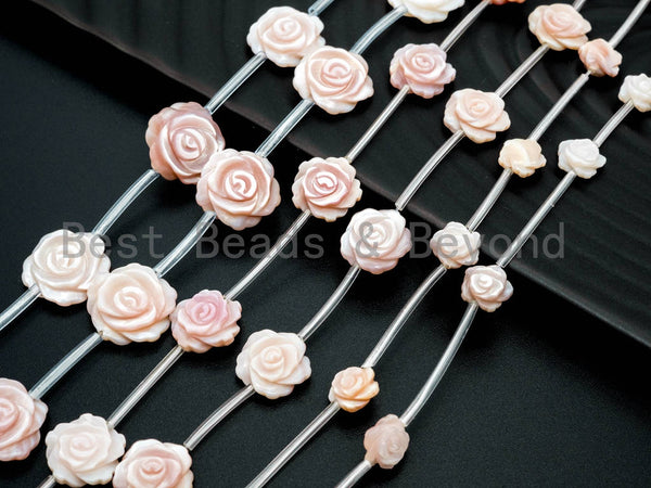 Natural Mother of Pearl beads, 12mm/15mm Carved Pink Rose Pearl Beads, Pink Pearl Shell Beads, SKU#T99