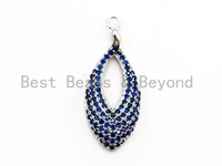 Cobalt CZ Micro Pave Teardrop Go-Go Pendant, Cubic Zirconia Oval Leaf Pendant for Necklace Bracelet Earrings Making, 13x31mm,sku#Y47