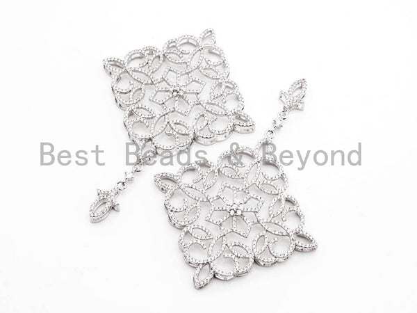 Large CZ Micro Pave  Square Filigree Pendant, Multi-Strands Necklace Pendant, Fancy Jewelry Pendent, 53x75x5mm, sku#Y75