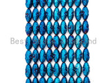 Natural Hematite Matt Blue Long Oval Beads, Old Man Head Carved, Oval Metallic Blue Gemstone Beads, 8x16mm,8'' Full Strand, Sku#W59