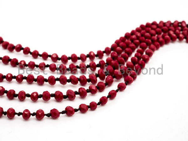 60"/36" Long Hand Knotted Red Color Crystal Necklace, Long Necklace, Red 2x4mm/5x8mm Rondelle Crystal Beads, Double Wrap Necklace SKU#D12