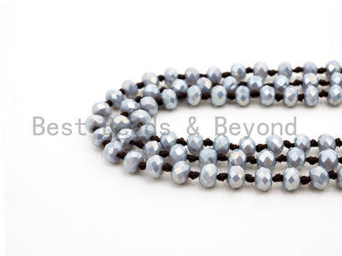 60" Long Hand Knotted AB Gray Color Crystal Necklace, Long Necklace, Gray Color 2x4mm Rondelle Faceted Crystal Beads, SKU#D13