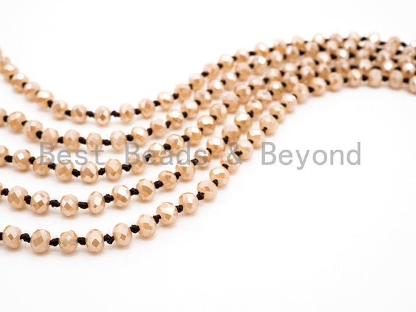60" EXTRA Long Knotted Gold Champagne Color Crystal Necklace, Extra Long/Double Wrap Necklace, Champagne Color 2x4mm Rondelle Beads, SKU#D14