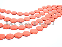 20mm/25mm Natural Mother of Pearl Beads, Coral Flat Coin Smooth Gemstone Beads, Coral Color Pearl Shell 15inch full strand, SKU#U188