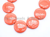 20mm/25mm Natural Mother of Pearl Beads, Coral Flat Coin Smooth Gemstone Beads, Coral Color Pearl Shell 15inch full strand, SKU#U188