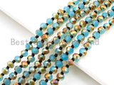 60"/36" Long Hand Knotted Blue Gold Color Crystal Necklace, Double Wrap Necklace, Turquoise Color 4mm/8mm Rondelle Crystal Beads, SKU#D19