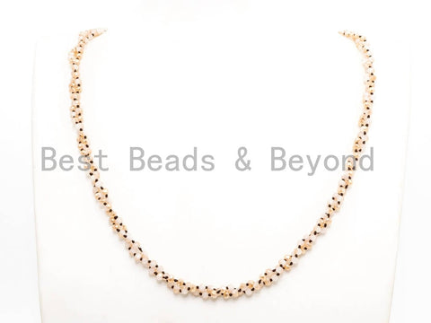 60" EXTRA Long Hand Knotted  Neutral Color Crystal Necklace, Double Wrap Necklace, Gold Beige Color 2x4mm Rondelle Crystal Beads, SKU#D20