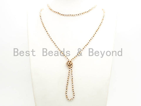 60" EXTRA Long Hand Knotted  Neutral Color Crystal Necklace, Double Wrap Necklace, Gold Beige Color 2x4mm Rondelle Crystal Beads, SKU#D20