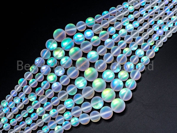Matte Rainbow Manmade Moonstone Graduated Strand, 6mm-16mm Round Matte White beads, Aura Moonstone Beads ,15.5inch FULL strand, SKU#U79