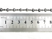1 Foot/Yard-CZ Beaded Chain-5mm Triangle CZ Beads-Gold Silver Rose Gold Gunmetal Plated Bezel Chain,Bezel Connector Beads,sku#E366