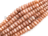 8-18mm High Quality Natural Peach Moonstone Graduated,Faceted/Smooth Rondelle Gemstone Beads, 15inch strand, SKU#U209/U199