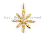 CZ Clear Micro Pave Flower Pendant, Flower Shaped Pave Pendant, Gold/Rose Gold/Silver/Gunmetal plated, 35x37mm, Sku#F407