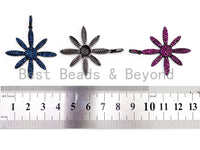 CZ Micro Pave Cobalt/Fuchsia/Green/Black Flower Pendant, CZ Pave Focal Pendant, Gumental plated, 35x37mm sku#F408
