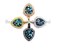 CZ Micro Pave Shield Shape Pendant with Abalone Shell, Cubic Zirconia CZ space Pendant,12x15mm,SKU#F416
