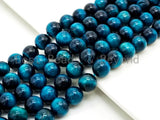 Quality Natural Enhanced Color Blue Tiger Eye Round Smooth Beads, 4mm/6mm/8mm/10mm/12mm/14mm, Blue Tiger Eye Gemstone, 15.5'' strand, SKU#U217