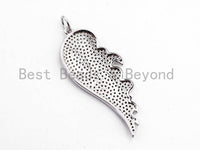 18x44mm CZ Clear/Black Micro Pave Wing Pendant, Wing Shaped Pave Pendant, Gold/Rose Gold/Silver/Gunmetal plated,18x44mm, Sku#F421