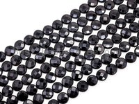 Quality Lentil/Coin Shaped Faceted Black Onyx Beads, 8mm 10mm 12mm 14mm 16mm 20mm Natural Gemstone Beads, 15.5" Full Strand, SKU#Q12
