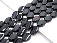 Quality Black Onyx Twisted Oval Faceted Beads 10x14mm 13x18mm 15x20mm Natural Gemtones, Black loose Beads, 15.5" Full Strand, SKU#Q20